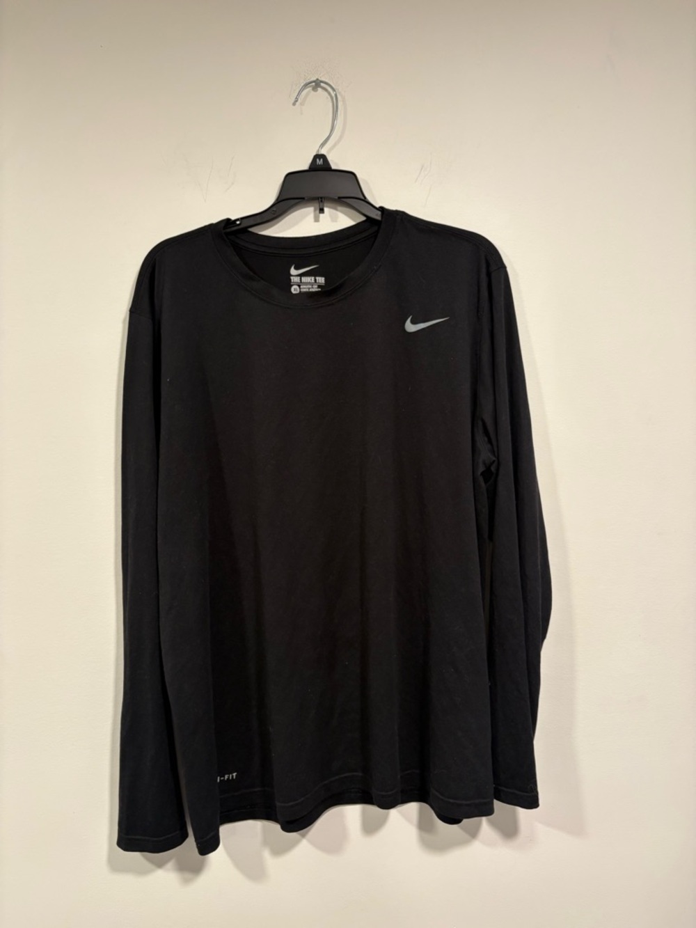 Nike Black Long Sleeve Performance Tee with Reflective Swoosh